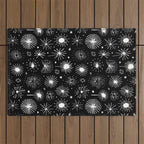 Black and white firework doodle pattern Outdoor Rug Gallery Image 1