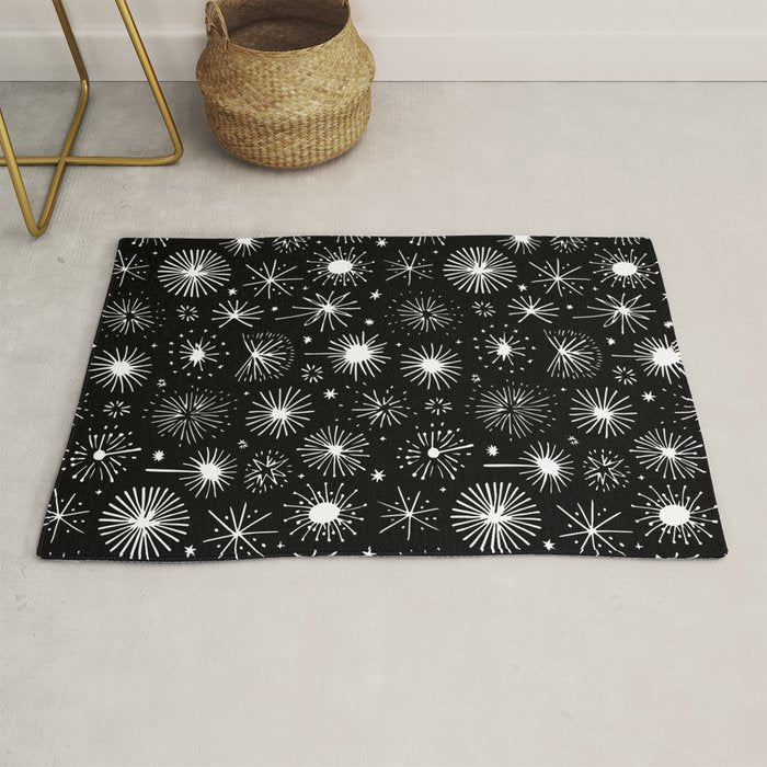 Black and white firework doodle pattern Rug Gallery Image 1