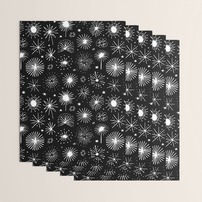 Black and white firework doodle pattern Wrapping Paper Gallery Image 3
