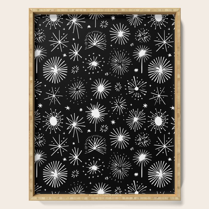 Black and white firework doodle pattern Serving Tray Gallery Image 1