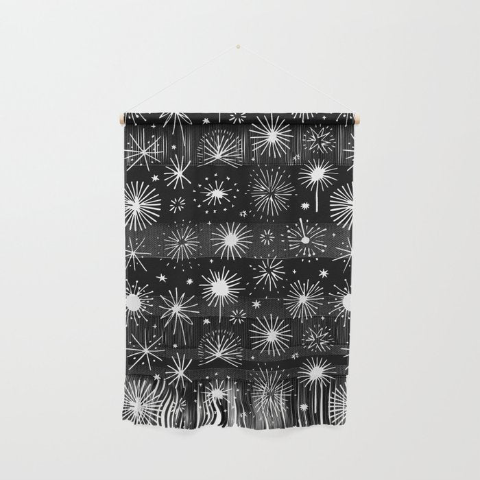 Black and white firework doodle pattern Wall Hanging Gallery Image 1