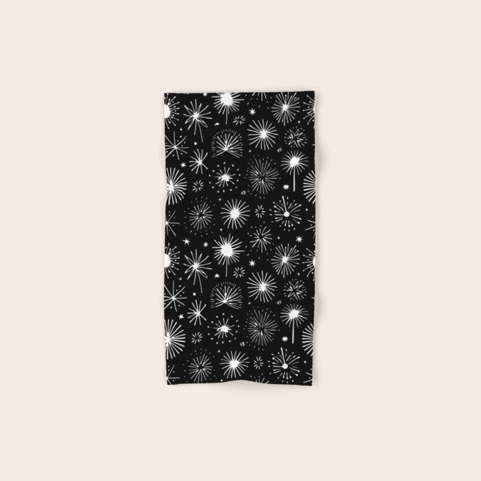 Black and white firework doodle pattern Bath Towel Gallery Image 1
