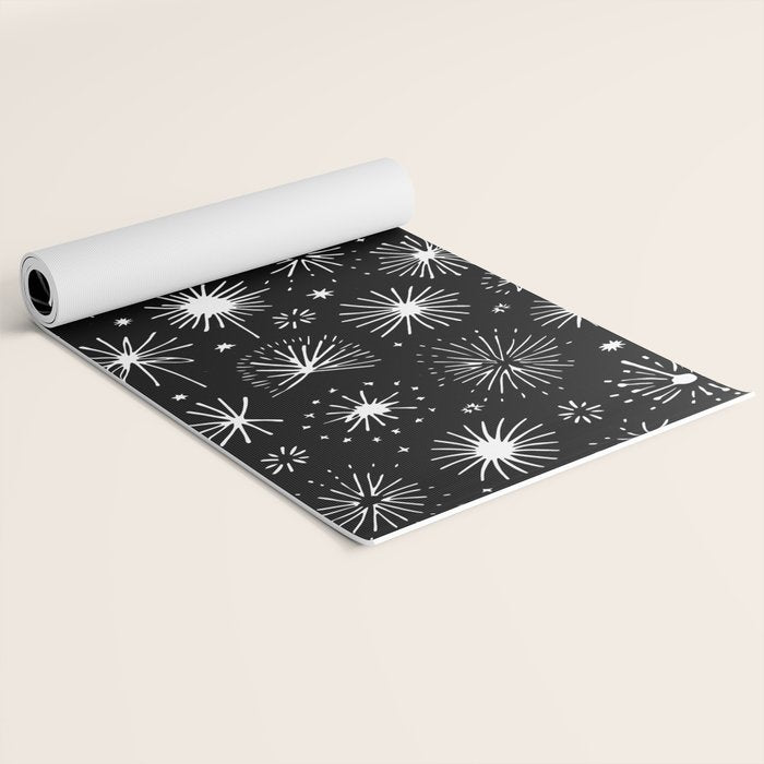 Black and white firework doodle pattern Yoga Mat Gallery Image 2