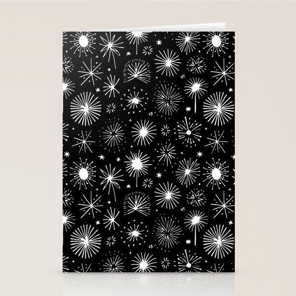 Black and white firework doodle pattern Stationery Card Gallery Image 2
