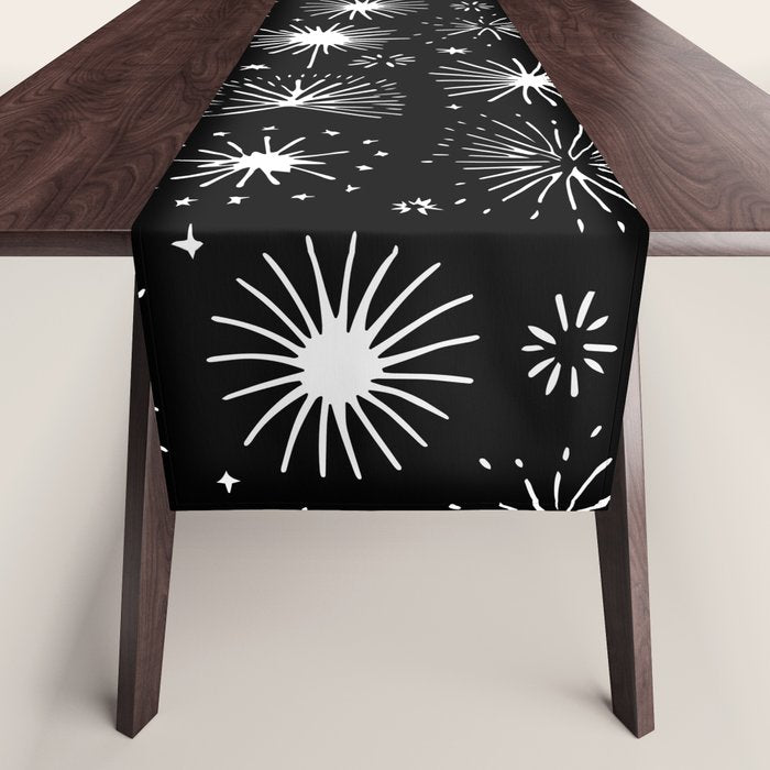 Black and white firework doodle pattern Table Runner Gallery Image 1