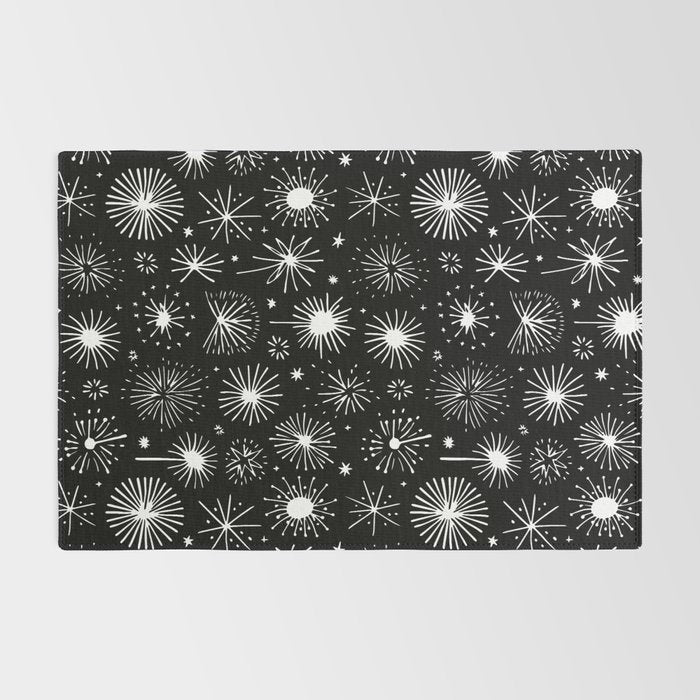 Black and white firework doodle pattern Rug Gallery Image 2
