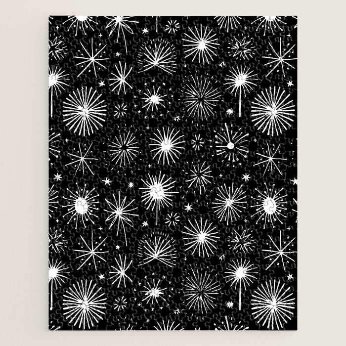 Black and white firework doodle pattern Jigsaw Puzzle Gallery Image 1