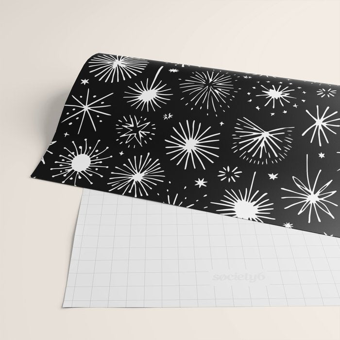 Black and white firework doodle pattern Wrapping Paper Gallery Image 2