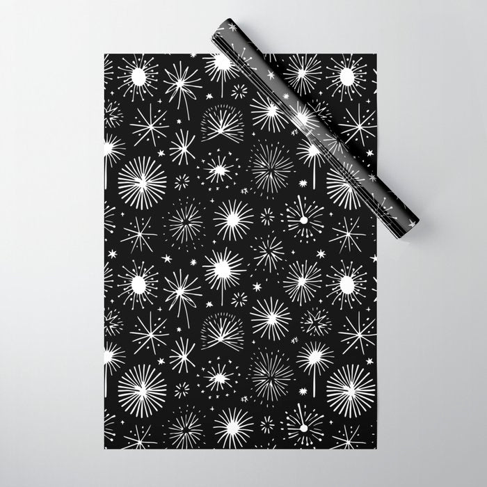 Black and white firework doodle pattern Wrapping Paper Gallery Image 1