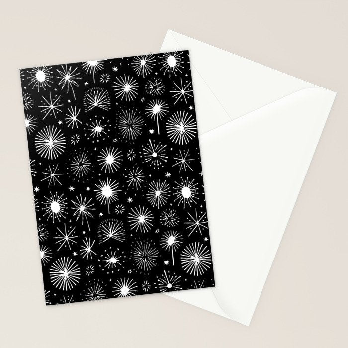 Black and white firework doodle pattern Stationery Card Gallery Image 2
