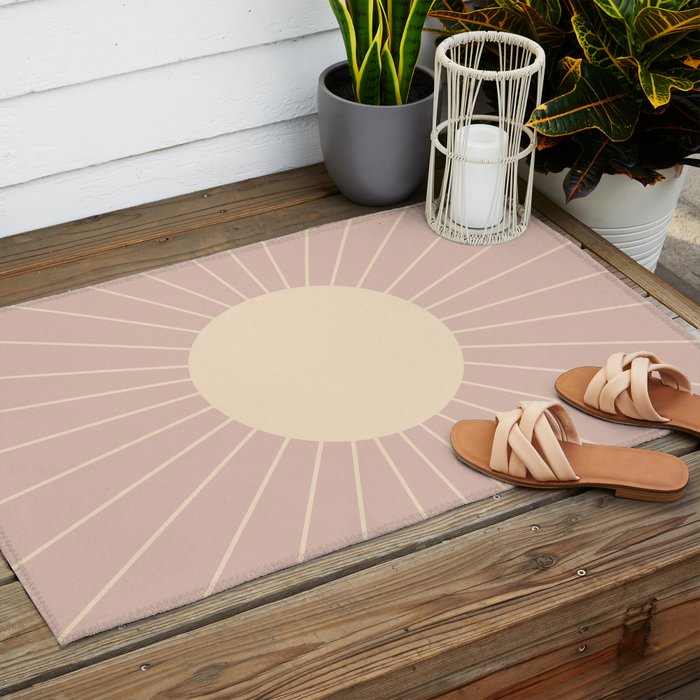 Minimal Sunrays - Neutral Pink Outdoor Rug Gallery Image 2
