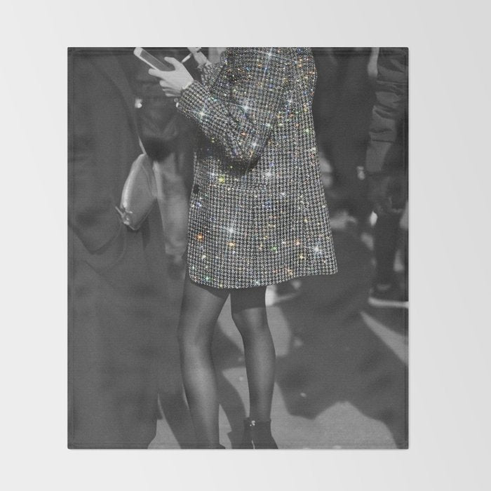 BREAK TIME | style | fashion | black and white | classic | retro | glitter | sparkle | smoke Throw Blanket Gallery Image 2