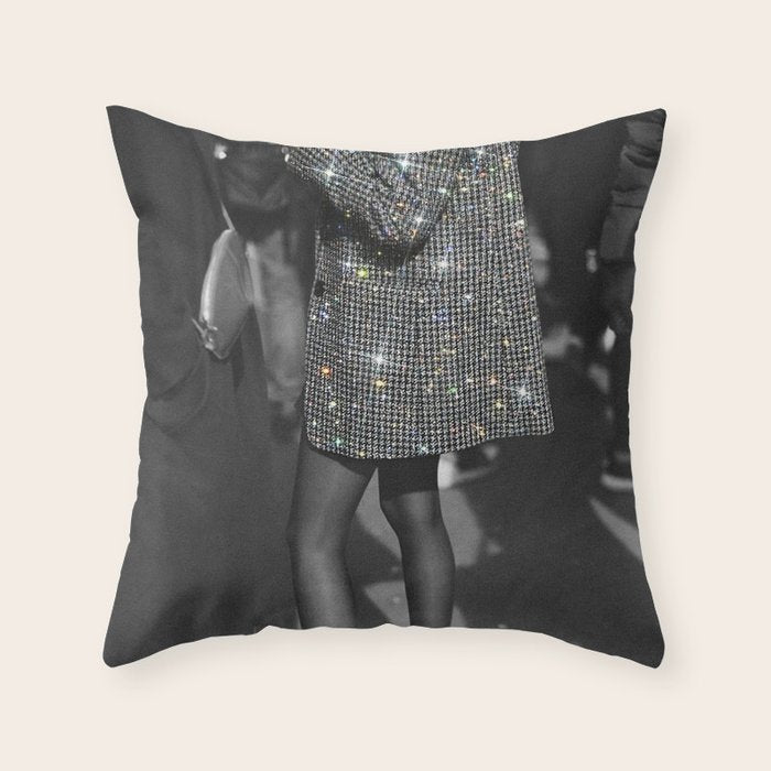BREAK TIME | style | fashion | black and white | classic | retro | glitter | sparkle | smoke Throw Pillow Gallery Image 1