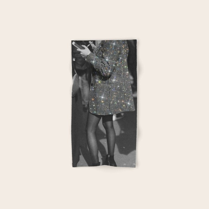 BREAK TIME | style | fashion | black and white | classic | retro | glitter | sparkle | smoke Bath Towel Gallery Image 1