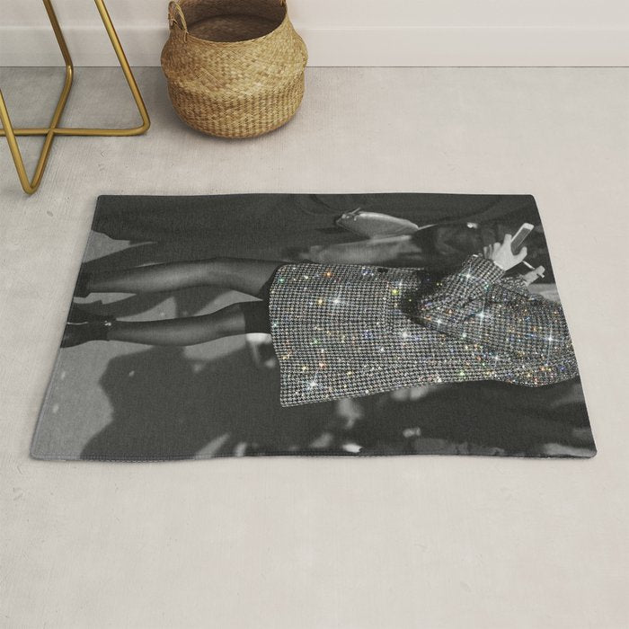 BREAK TIME | style | fashion | black and white | classic | retro | glitter | sparkle | smoke Rug Gallery Image 1