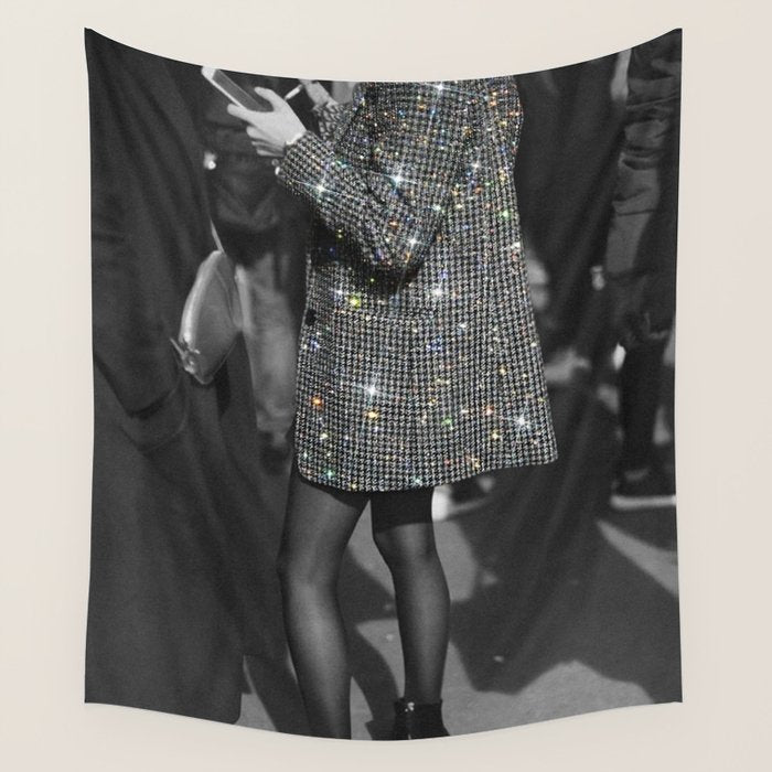 BREAK TIME | style | fashion | black and white | classic | retro | glitter | sparkle | smoke Wall Tapestry Gallery Image 4