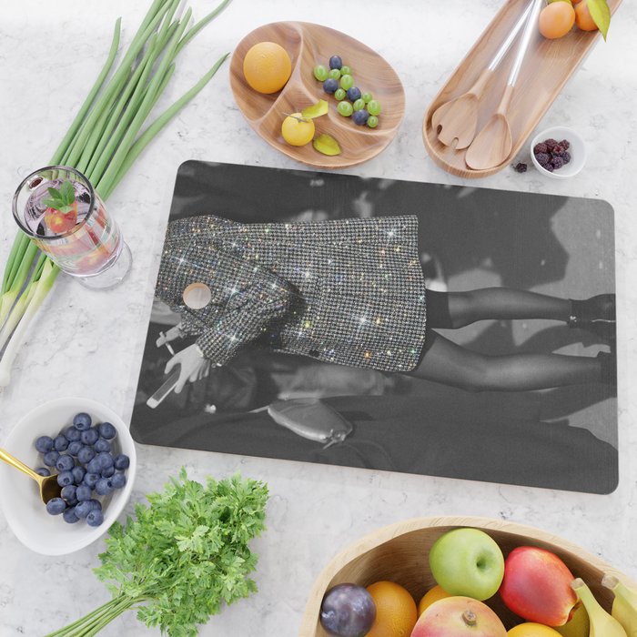 BREAK TIME | style | fashion | black and white | classic | retro | glitter | sparkle | smoke Cutting Board Gallery Image 2