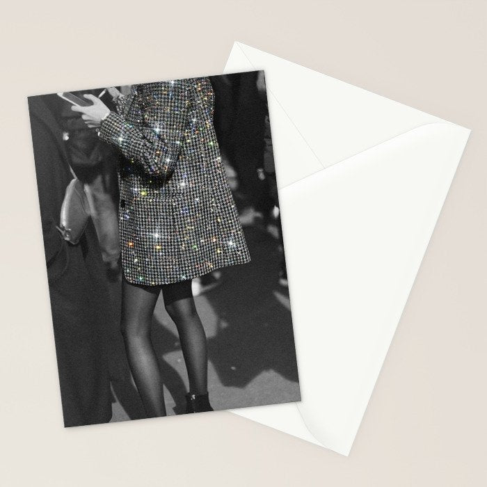 BREAK TIME | style | fashion | black and white | classic | retro | glitter | sparkle | smoke Stationery Card Gallery Image 2