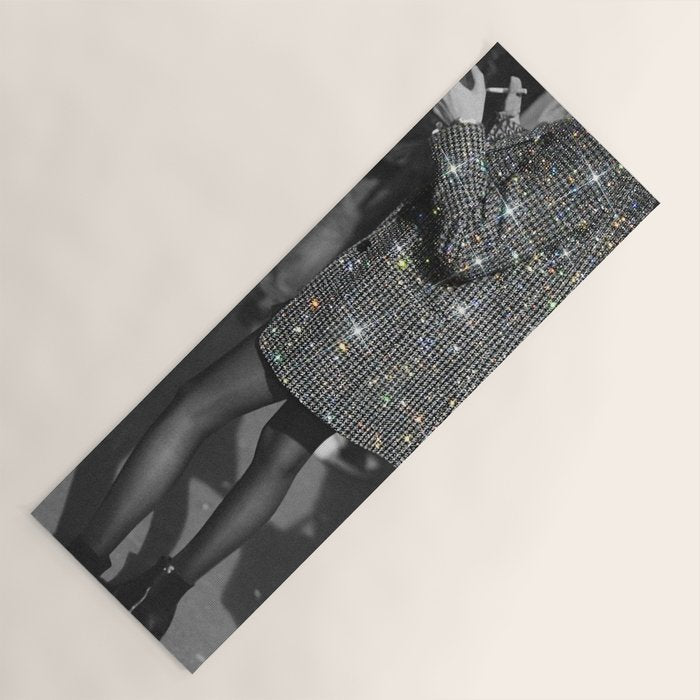 BREAK TIME | style | fashion | black and white | classic | retro | glitter | sparkle | smoke Yoga Mat Gallery Image 1