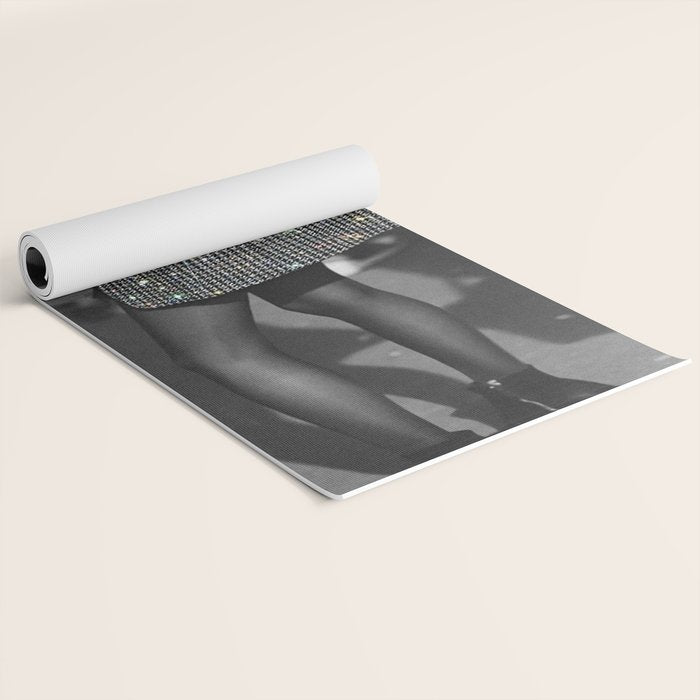BREAK TIME | style | fashion | black and white | classic | retro | glitter | sparkle | smoke Yoga Mat Gallery Image 2