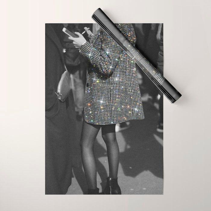 BREAK TIME | style | fashion | black and white | classic | retro | glitter | sparkle | smoke Wrapping Paper Gallery Image 1