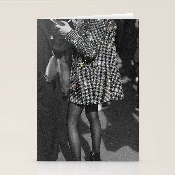 BREAK TIME | style | fashion | black and white | classic | retro | glitter | sparkle | smoke Stationery Card Gallery Image 2