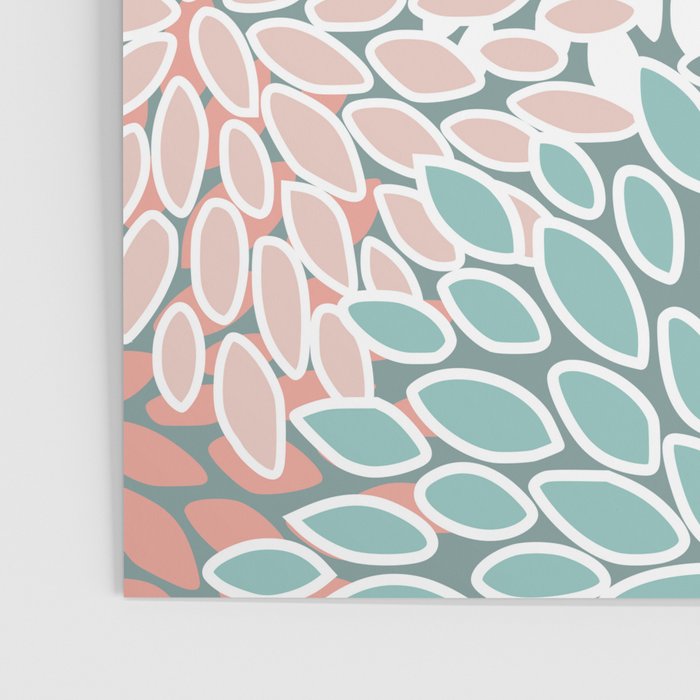 Festive, Floral Prints, Teal and Coral Poster Gallery Image 3