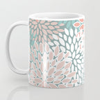 Festive, Floral Prints, Teal and Coral Coffee Mug Gallery Image 3