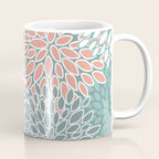 Festive, Floral Prints, Teal and Coral Coffee Mug Gallery Image 1