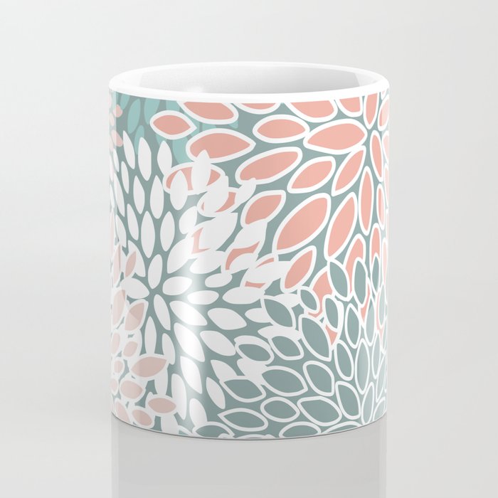 Festive, Floral Prints, Teal and Coral Coffee Mug Gallery Image 4