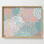 Festive, Floral Prints, Teal and Coral Serving Tray Gallery Image 1