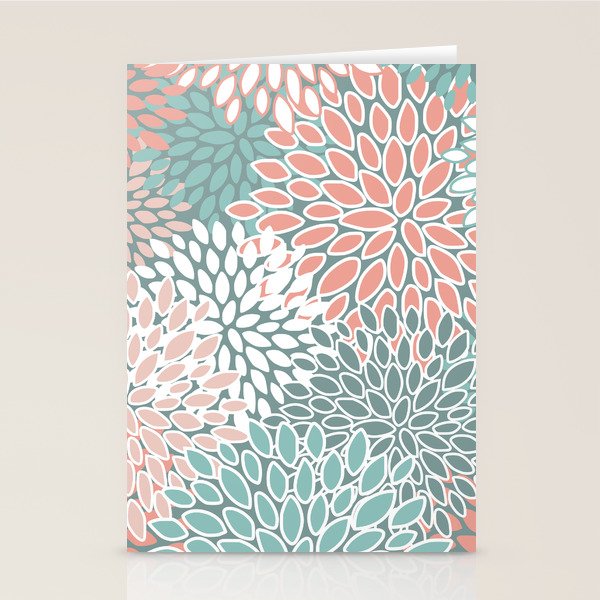 Festive, Floral Prints, Teal and Coral Stationery Card Gallery Image 2