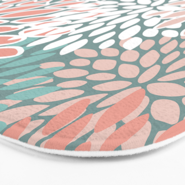 Festive, Floral Prints, Teal and Coral Bath Mat Gallery Image 3