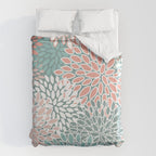 Festive, Floral Prints, Teal and Coral Duvet Cover Gallery Image 6