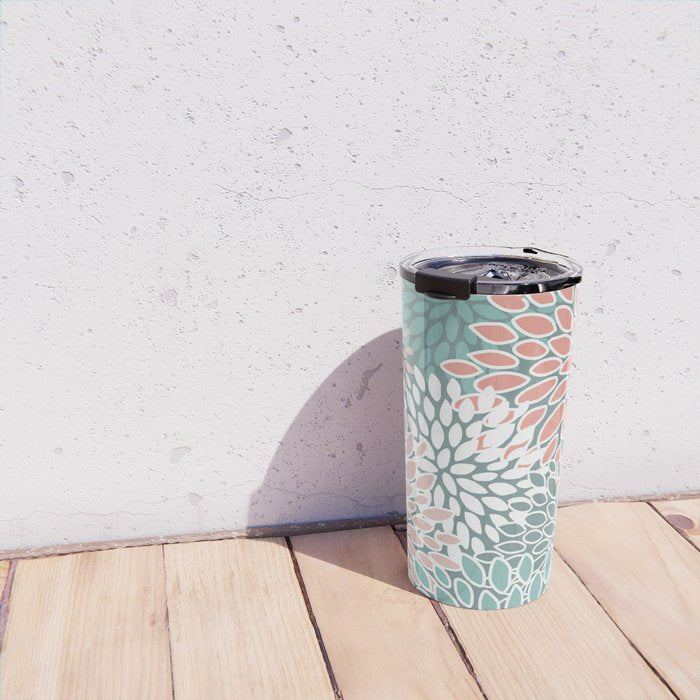 Festive, Floral Prints, Teal and Coral Travel Mug Gallery Image 4