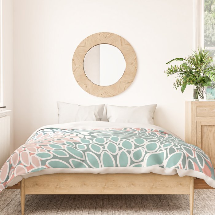 Festive, Floral Prints, Teal and Coral Duvet Cover Gallery Image 3