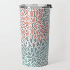 Festive, Floral Prints, Teal and Coral Travel Mug Gallery Image 2