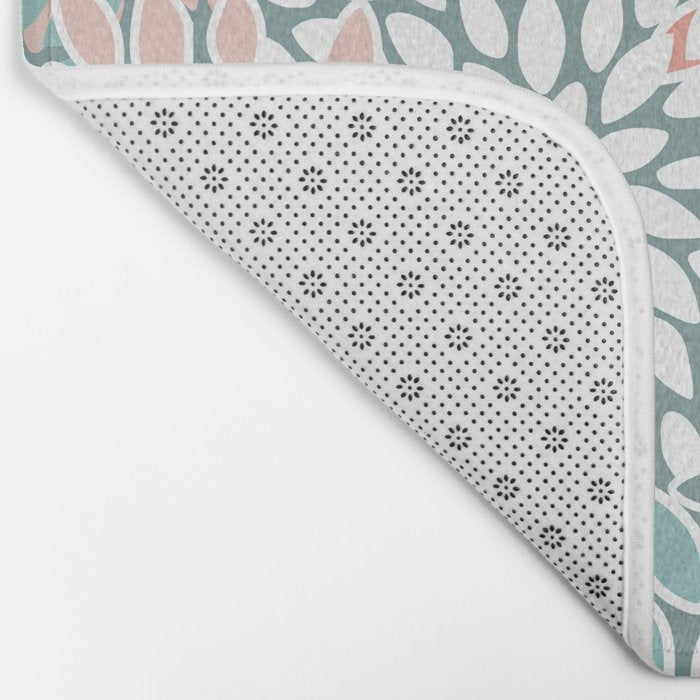 Festive, Floral Prints, Teal and Coral Bath Mat Gallery Image 2