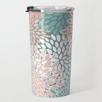 Festive, Floral Prints, Teal and Coral Travel Mug Gallery Image 3