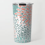 Festive, Floral Prints, Teal and Coral Travel Mug Gallery Image 1