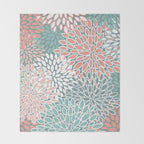 Festive, Floral Prints, Teal and Coral Throw Blanket Gallery Image 2