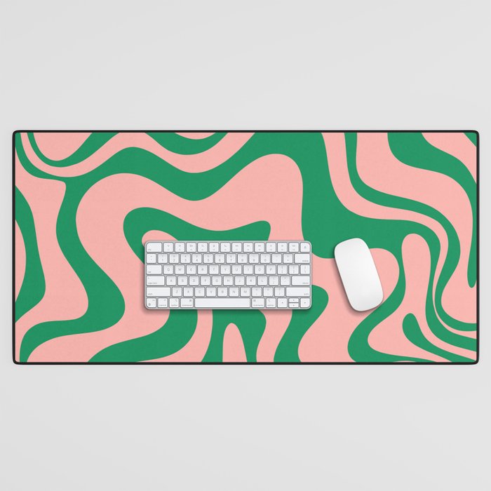 Liquid Swirl Retro Abstract Pattern in Pink and Bright Green Desk Mat Gallery Image 1