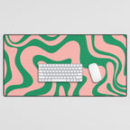 Liquid Swirl Retro Abstract Pattern in Pink and Bright Green Desk Mat Gallery Image 1