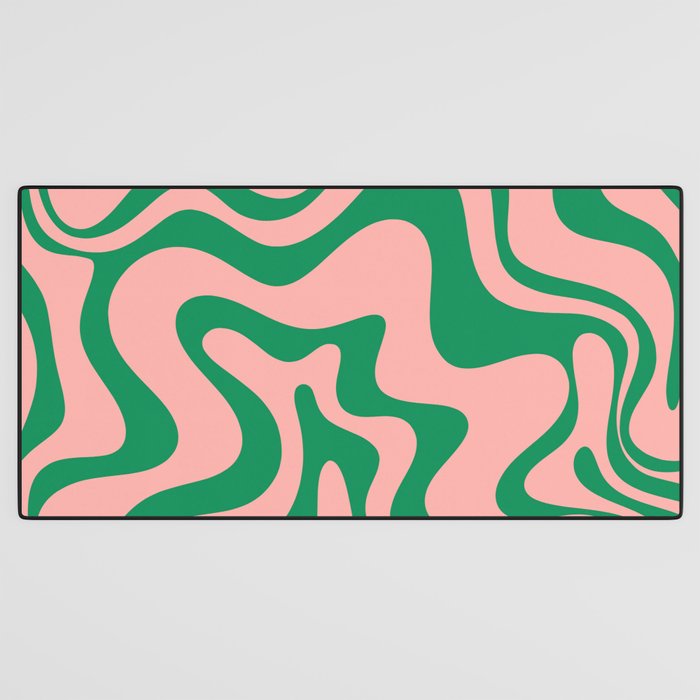 Liquid Swirl Retro Abstract Pattern in Pink and Bright Green Desk Mat Gallery Image 3