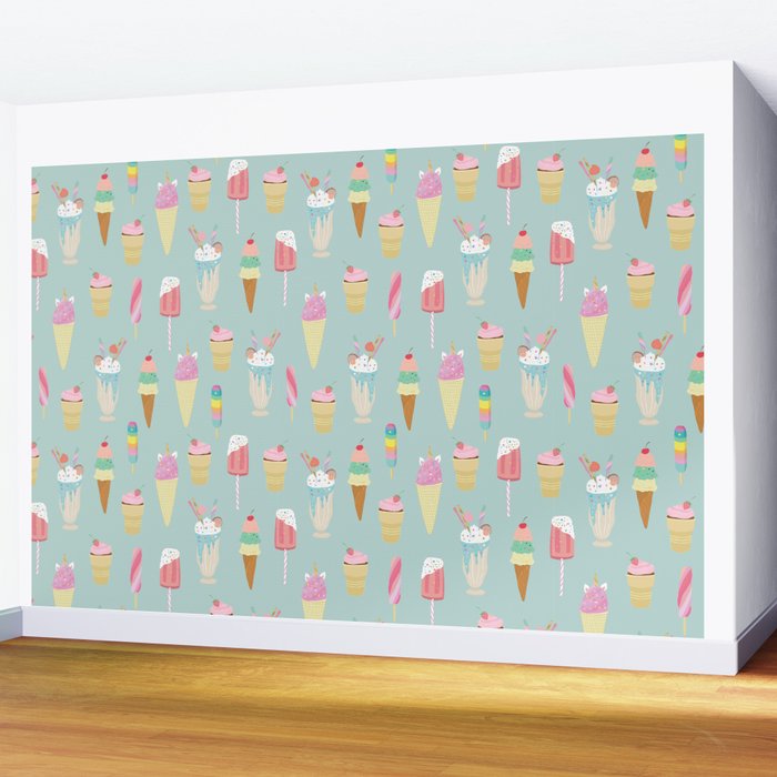 Vintage Ice Cream Pattern Wall Mural Gallery Image 2