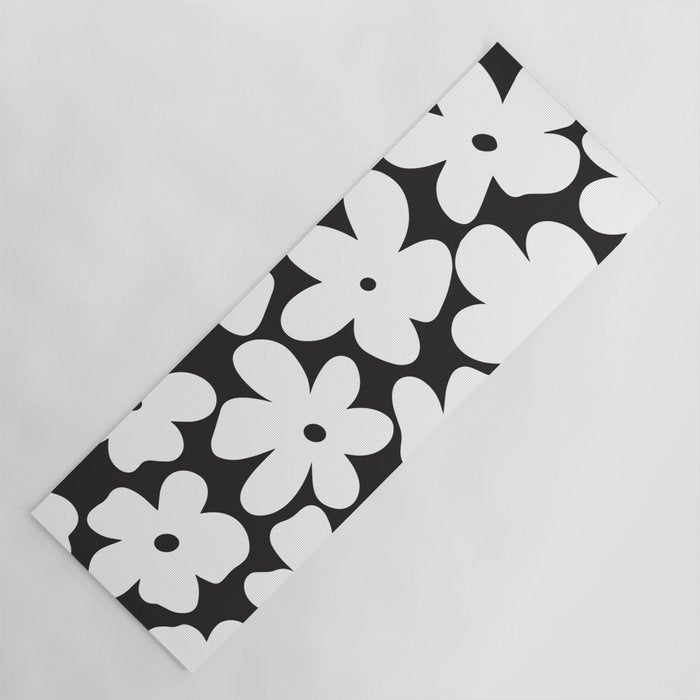 Black & White Flower - 70's White Daisies Yoga Mat Gallery Image 1