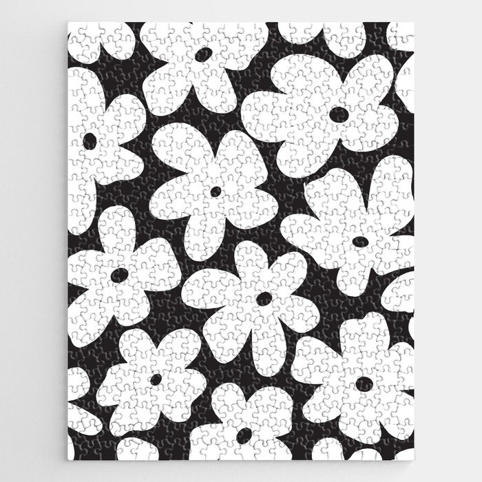 Black & White Flower - 70's White Daisies Jigsaw Puzzle Gallery Image 1