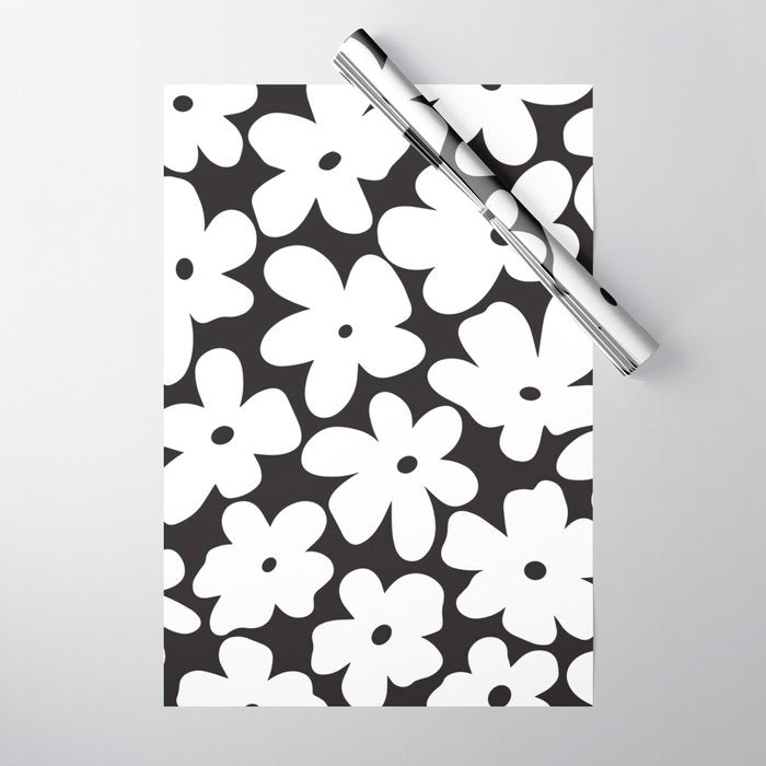 Black & White Flower - 70's White Daisies Wrapping Paper Gallery Image 1
