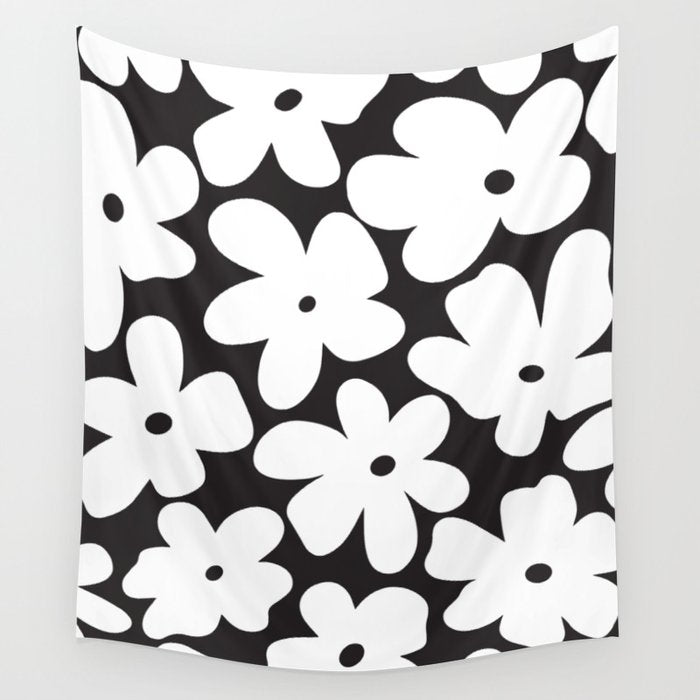 Black & White Flower - 70's White Daisies Wall Tapestry Gallery Image 1