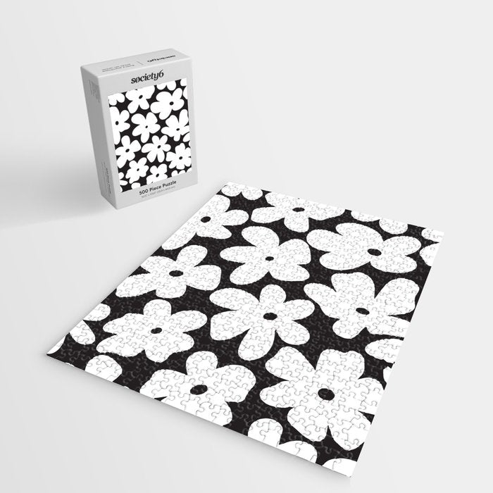 Black & White Flower - 70's White Daisies Jigsaw Puzzle Gallery Image 2